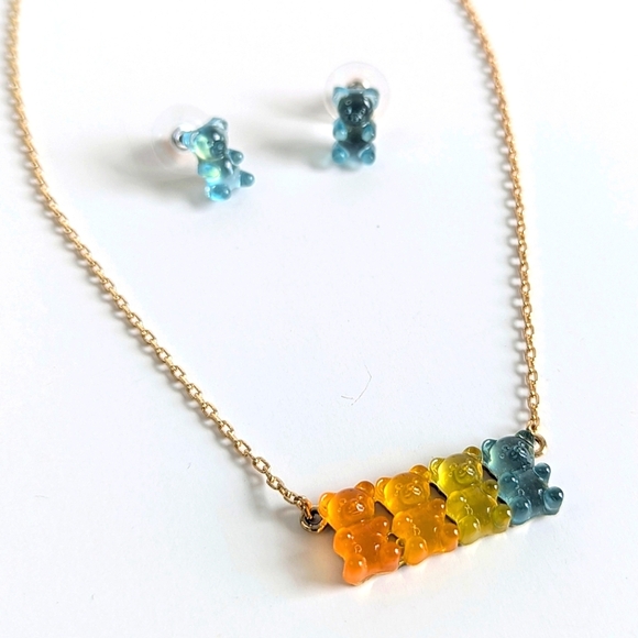 Betsey Johnson Gummy Bear Multi-Colored Pendant Necklace & Stud Earrings Set - Picture 2 of 12